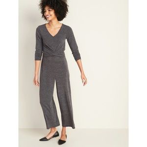 Twist-Front Jumpsuit Charcoal Heather Jersey